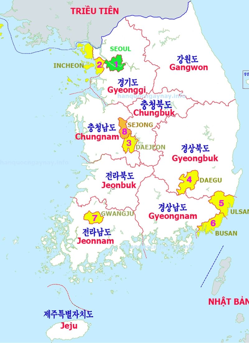 Bản đồ Hàn Quốc: Đọc và hiểu hơn về đất nước củ sâm - Trung Tâm du học Sunny